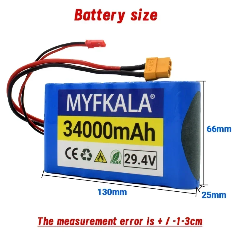 Brand New 29.4V 34Ah 7S1P Lithium-ion Battery Pack for Small Electric Unicycles Scooters Toys Bicycle Built-in BMS-Customizable