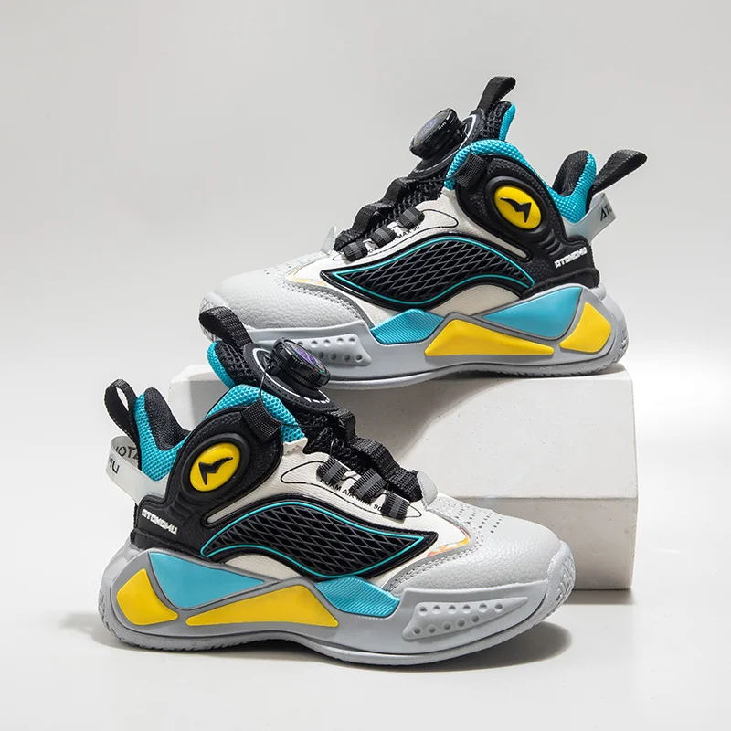 

Детские кроссовки с вращающейся пряжкой для мальчиков, легкие дышащие баскетбольные кроссовки на платформе, нескользящие детские кроссовки zapatillas de baloncesto