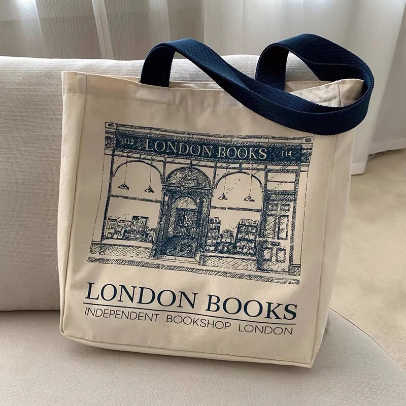 Canvas Schoudertas Londen Boeken Print Vrouwen Casual Handtas Tote Bag Herbruikbare Grote Capaciteit Katoen Dames Winkelen Strandtas