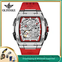 OUPINKE Original Man Watch Skeleton Hollow Out Automatic Watches for Men Silicone Strap Waterproof Tonneau Mechanical Wristwatch