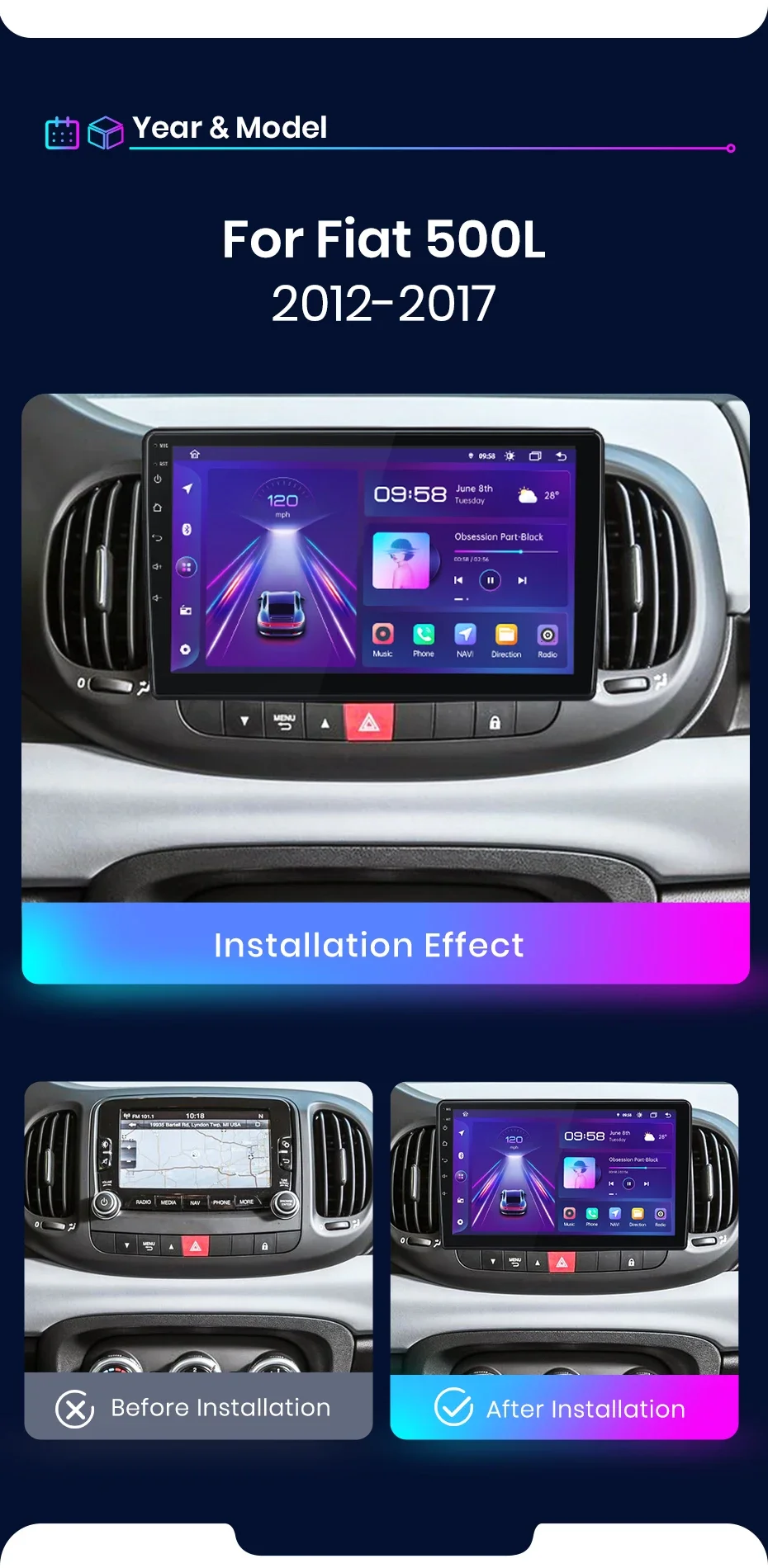 Junsun drahtloses Carplay Android Autoradio für Fiat 500l 2013-2017 Auto intelligente Systeme rds bt dsp 2 din Autoradio – Detail 4