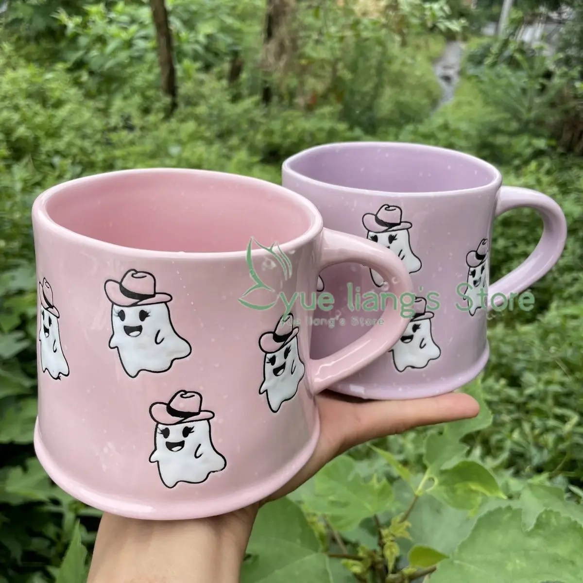 Tazza da caffè fantasma rosa tazza in ceramica tè pomeridiano colazione tazza da latte Home Office utensili da bere simpatico cartone animato regalo