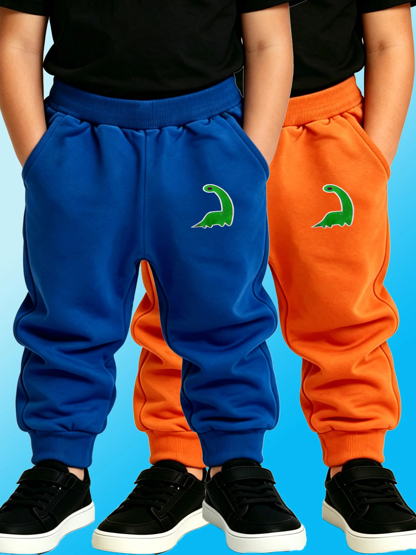 2PCS Orange Blue Fun Dinosaur Casual Children's Pants Kids Outdoor Play Sports Sweatpants Soft And Comfortable Jogger Trousers