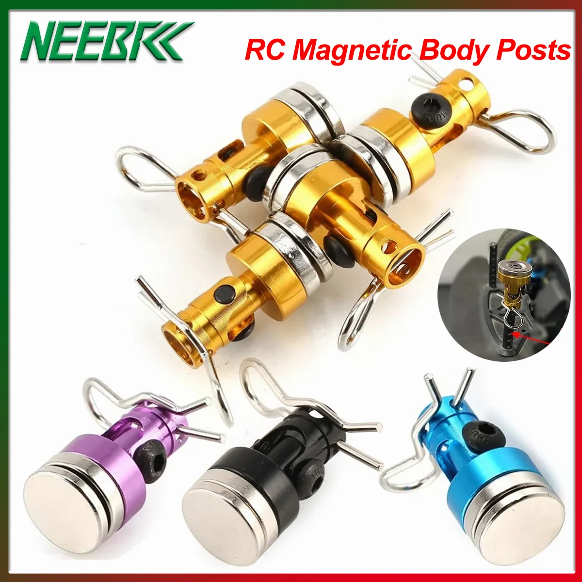 

4PCS Metal Magnetic Body Post RC Car Shell Mount Column for 1/10 Traxxas TRX4 D90 Redcat Tamiya SCX10 Axial Body Mount Clips