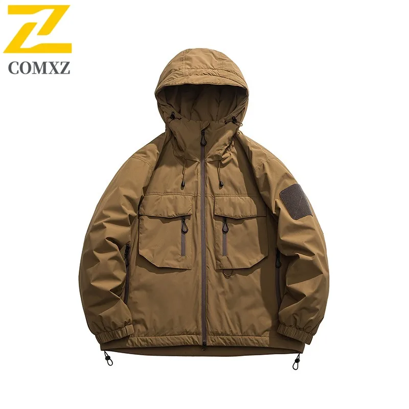 

COMXZ Windproof Mens Down Jacket 2025 Classic Hooded Outdoor Adventure Thickened Warm Parka Lightweight Winter Down Coat