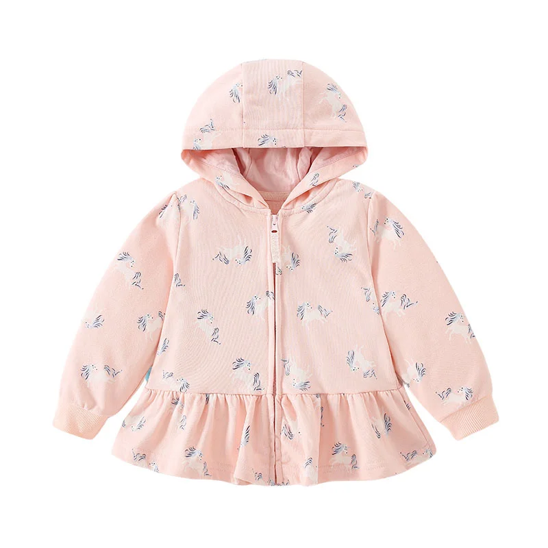 Jumping Meters 2-7T Flowers Outwear Girls Hooded Shirts With Zipper Hot Selling Children\'s Jackets Outwear Spring Wear