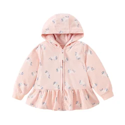 Jumping Meters 2-7T Flowers Outwear Girls Hooded Shirts With Zipper Hot Selling Children's Jackets Outwear Spring Wear