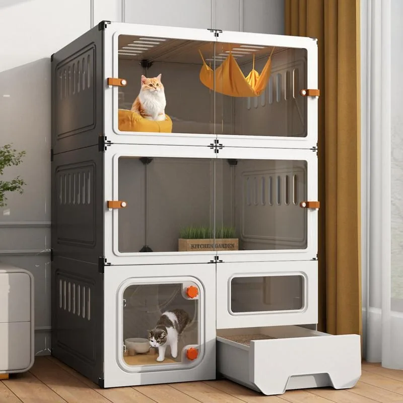 

Cat cage, household indoor cat villa with integrated toilet
