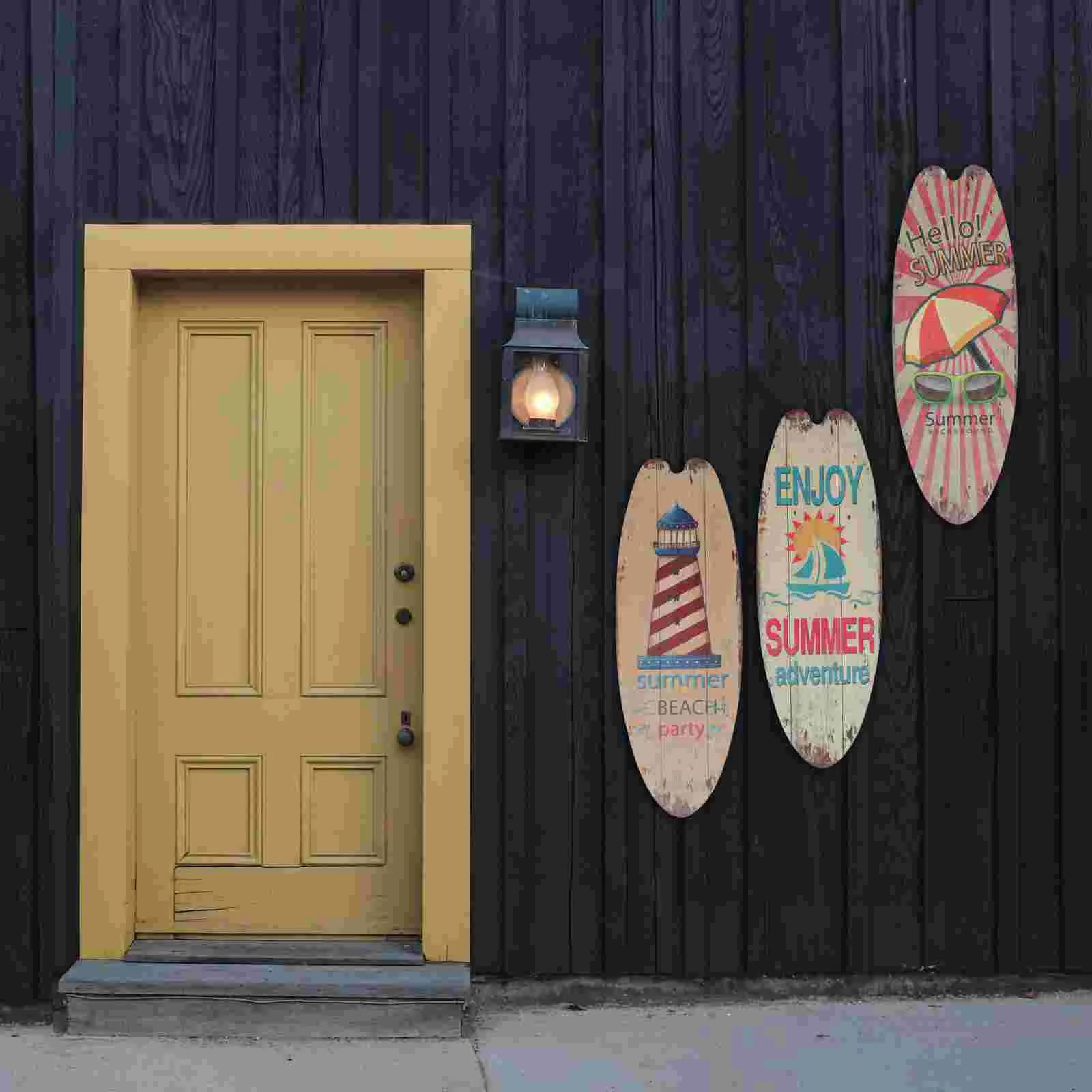 

3 Pcs Beach Decoration Wood Surfboard Sign Home Hanging Adornment Wooden Poster Carpet Mini Seaside Baby