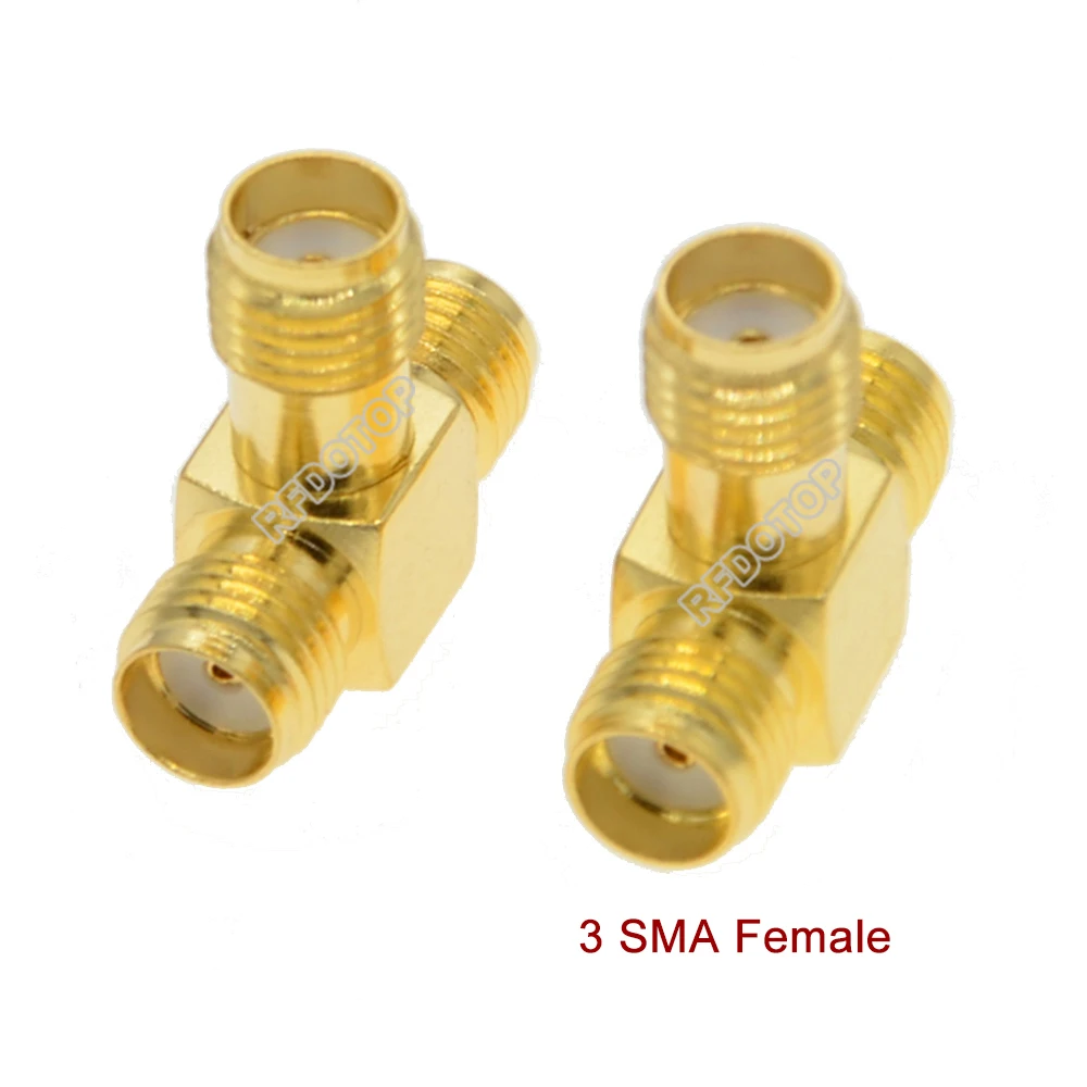 10PCS/lot Tee Type SMA-K Adapter 3 SMA Female Jack Triple 3*Way SMA Female Jack Connector for Wifi Radio Antenna RF Coax Adapter