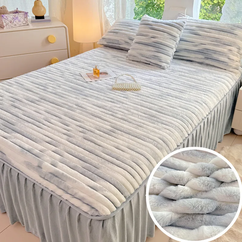 Bonenjoy, 1 falda de cama de felpa, colcha cálida, ropa de cama gruesa para invierno, funda de cama súper suave, falda de cama (sin funda de almohada)