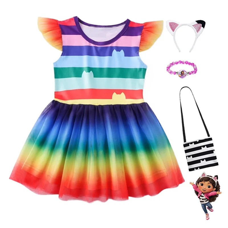 

Gabbys Doolhouse Summer Baby Girls Princess Rainbow Dress Gabby Cat Kids Wedding Birthday Party Christmas Halloween Costume