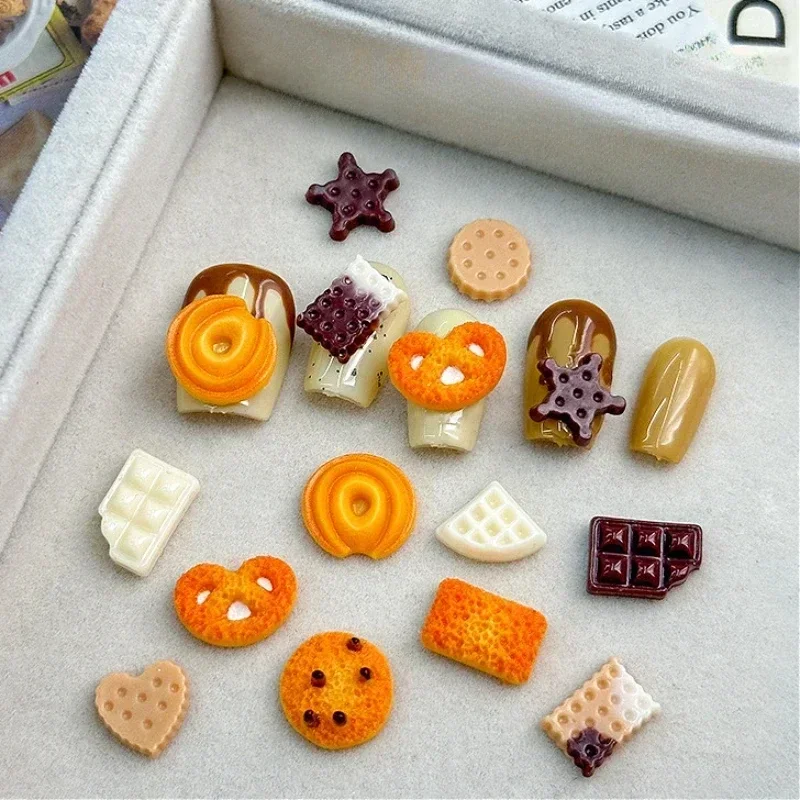 1 Box Simulation Butter Cookies Chocolate Carbon Water Structure Dessert Food Nail Art Decoration DIY Manicure Accessories Tools