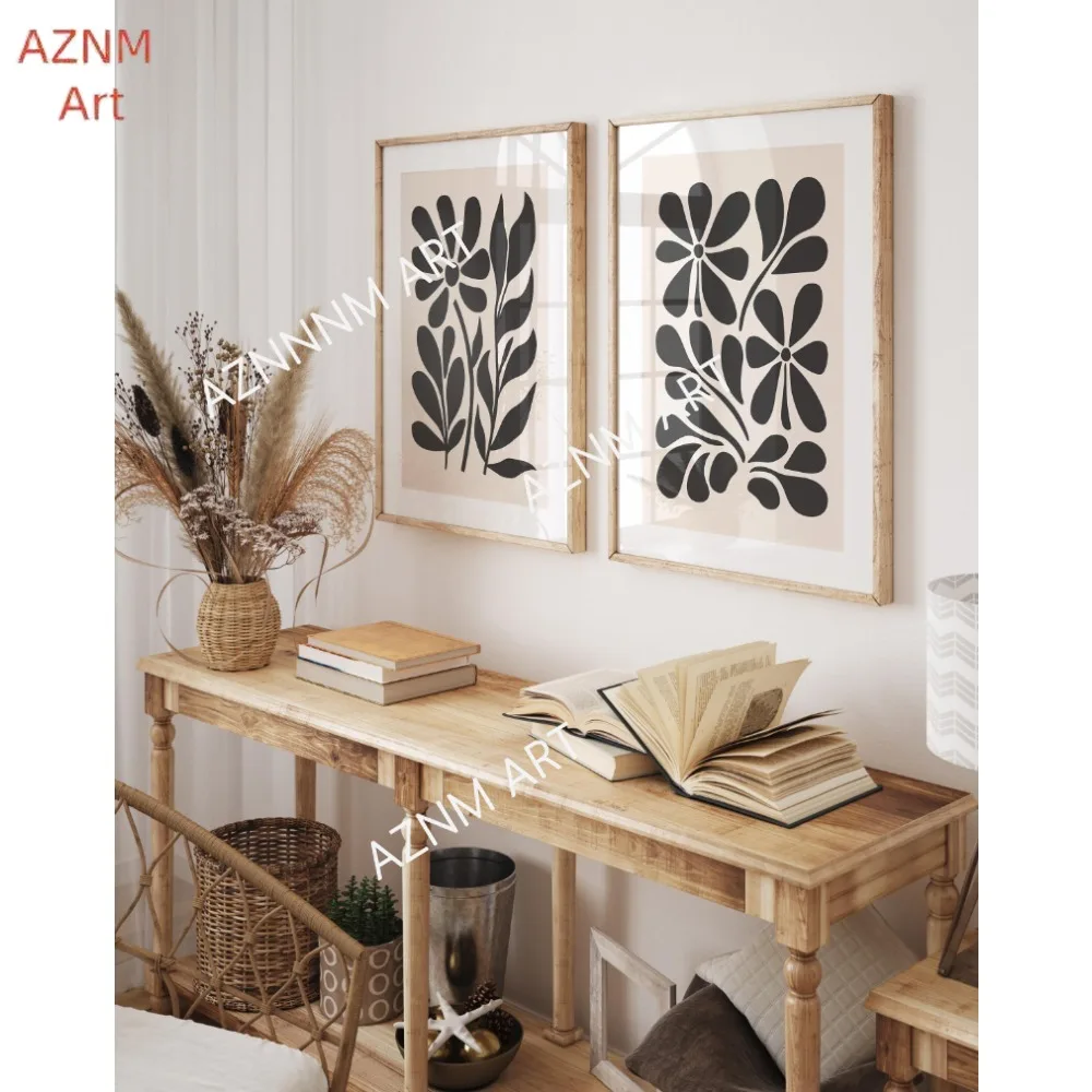 1/2 Stück schwarz-beige stimmungshafter botanischer Druck, neutrale Boho-Abstrakte Blumen-Wandkunst, Schlafzimmer, Wohnzimmer, Heimdekoration, Leinwandposter