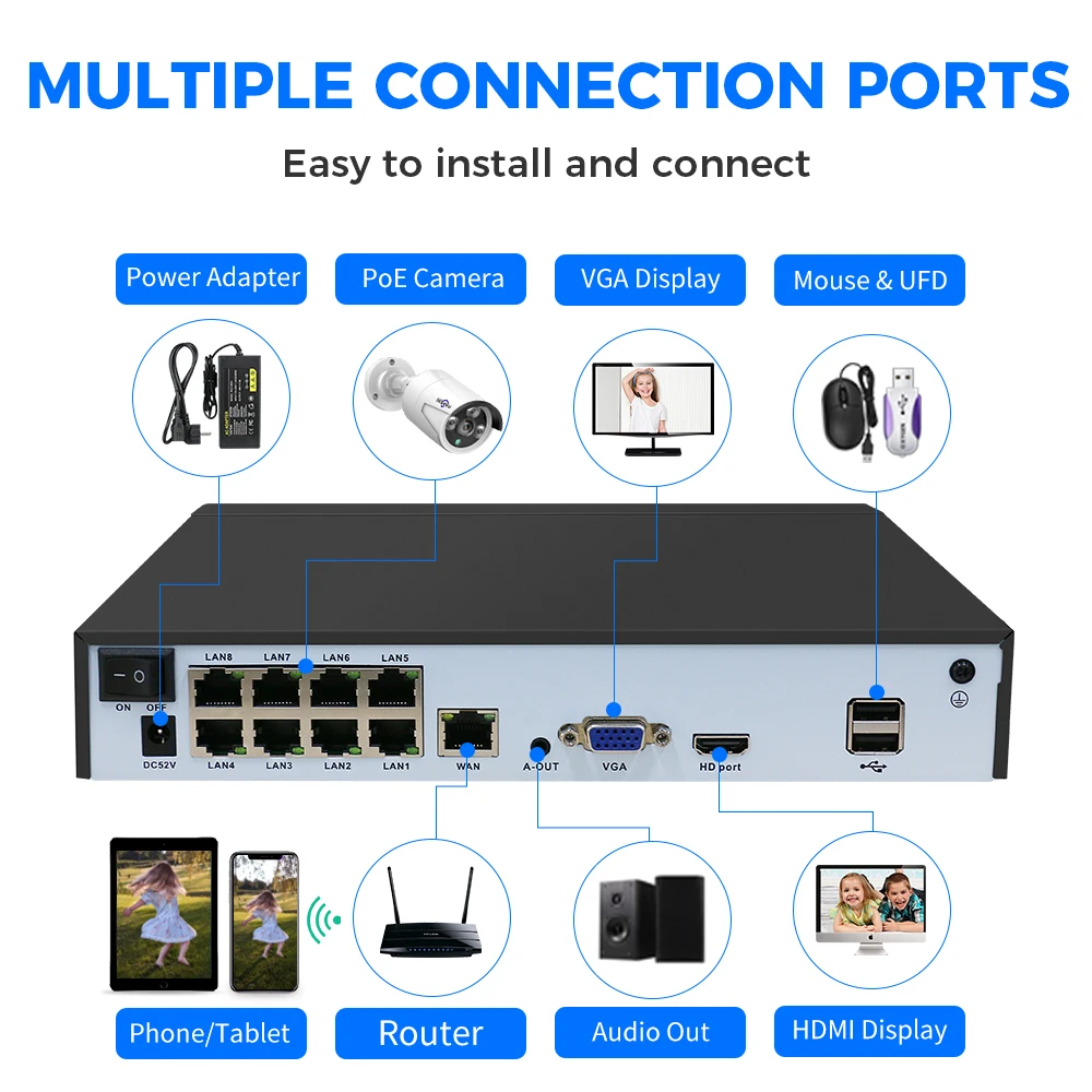 Imagem -03 - Hiseeu-câmera de Vigilância de Segurança ip Gravador de Vídeo Áudio Face Detect Xmeye Nvr Sistema Cctv H.265 Mais 5mp 8mp 8mp 4k