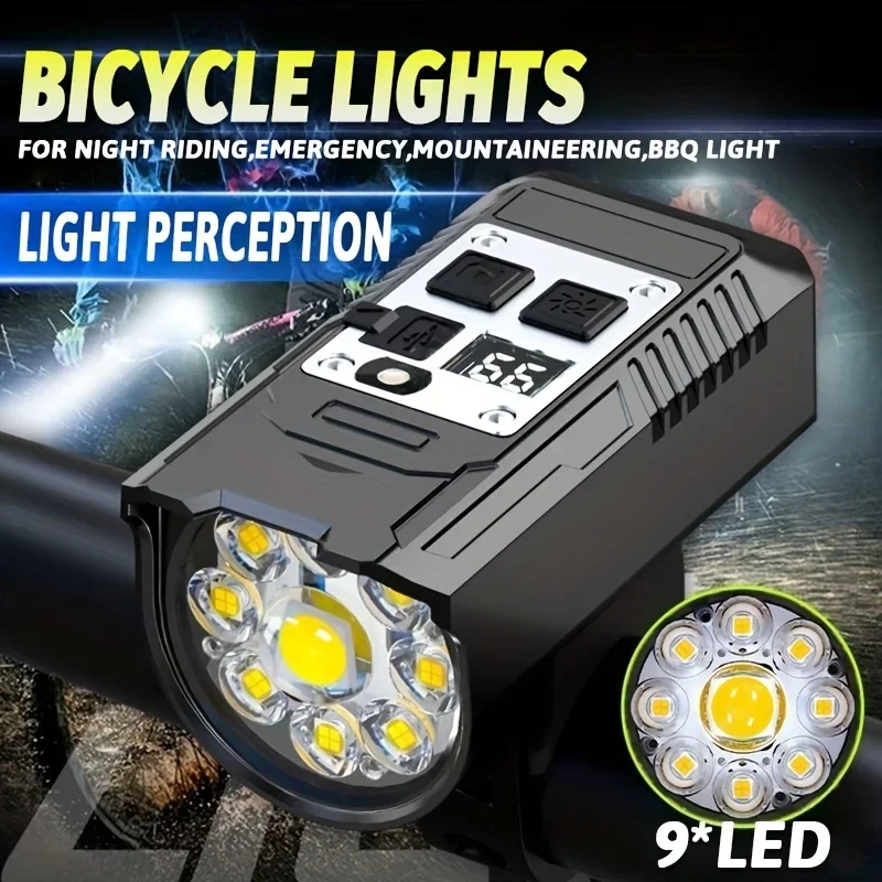 

Велосипедные фонари 9, светодиодный передний фонарь для велосипеда, перезаряжаемая велосипедная лампа типа C, сверхлегкие фонари на руль, водонепроницаемая велосипедная лампа