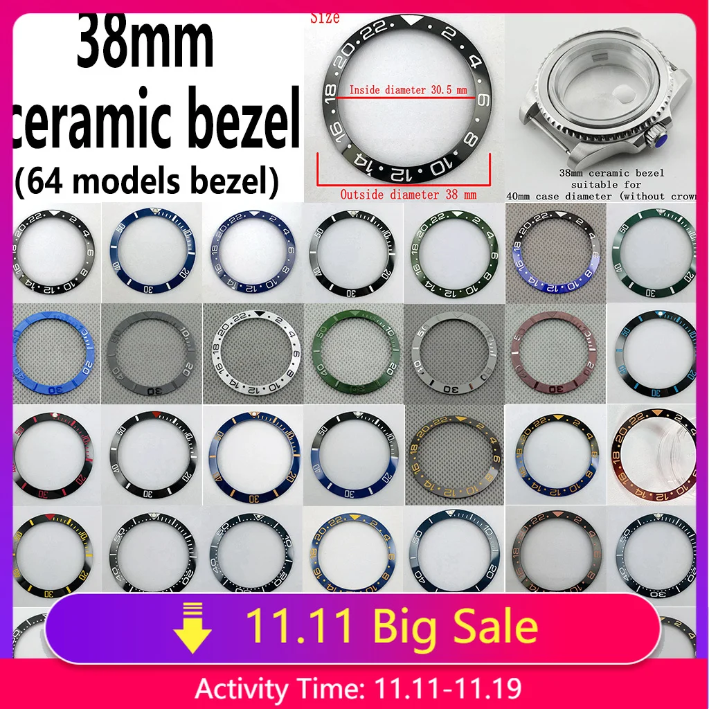 Miuksi 38mm Ceramic Watch Bezel Insert Fit 40mm Watch Case