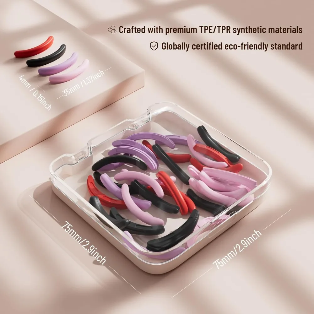 Universal Eyelash Curler Refill Pads 32 Pieces Set with Square Storage Case Colorful Replacement Pads Soft Elastic Silicone Cushions for Perfect Curl Long Lasting Comfort Easy to Use Safe Gentle on Lashes Compatible with