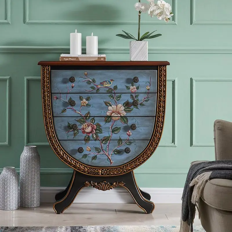 American country art painted solid wood surface small entrance cabinet foyer cabinet 0.8 meters wide dining edge