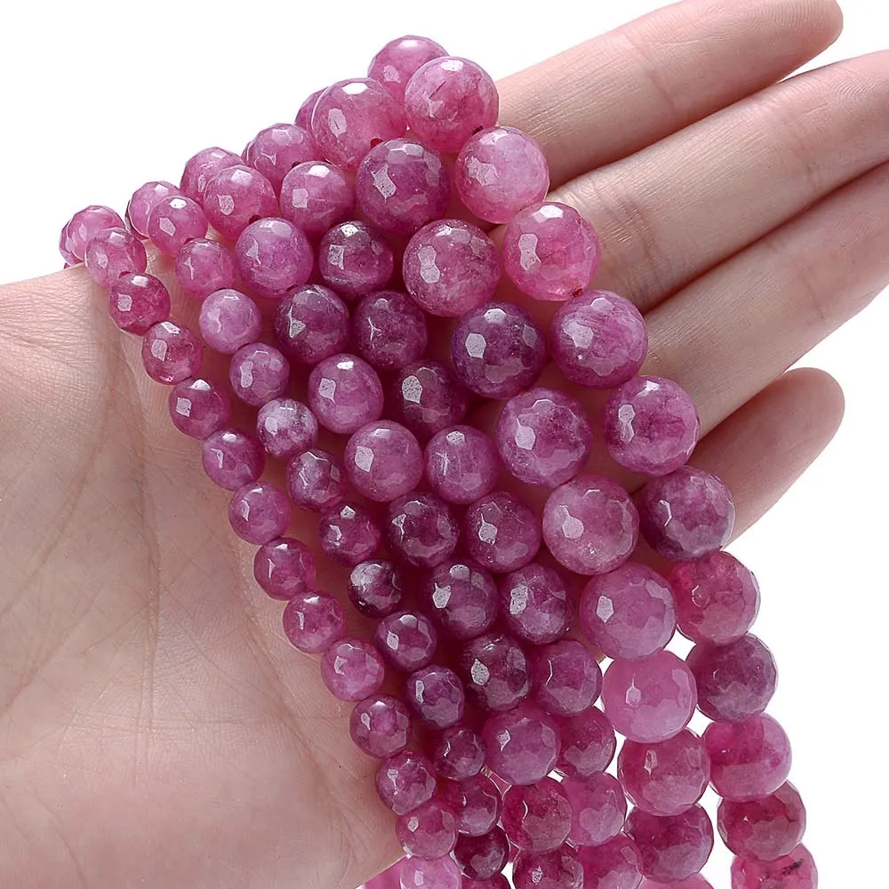 Natural Pink Tourmalines Stone Beads Faceted Loose Beads for Jewelry Making DIY Bracelet Necklace Charms Accessories 6/8/10MM