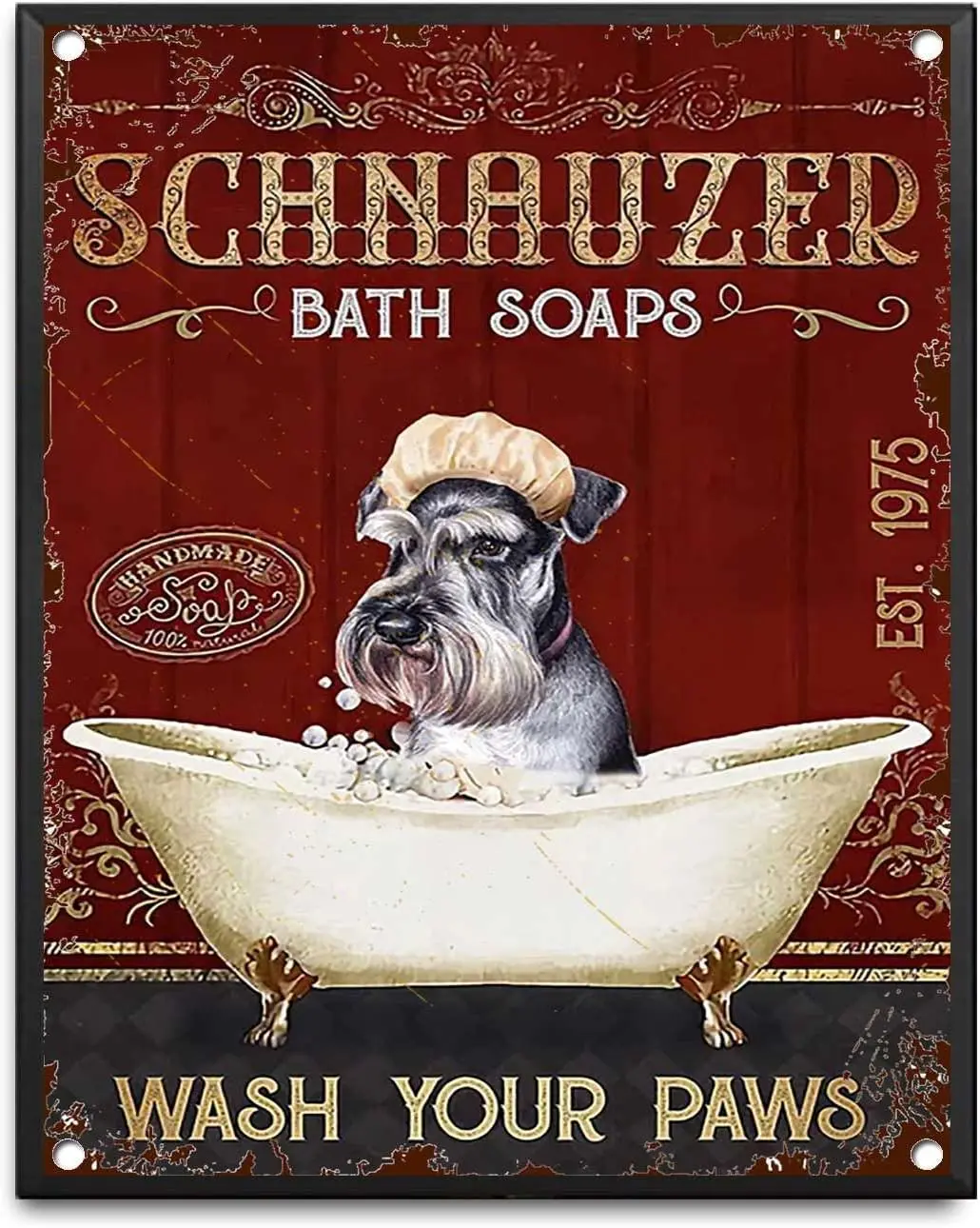 Jabones de baño Schnauzer con letrero de estaño, decoración de baño divertida para amantes de perros, letreros de Metal Vintage