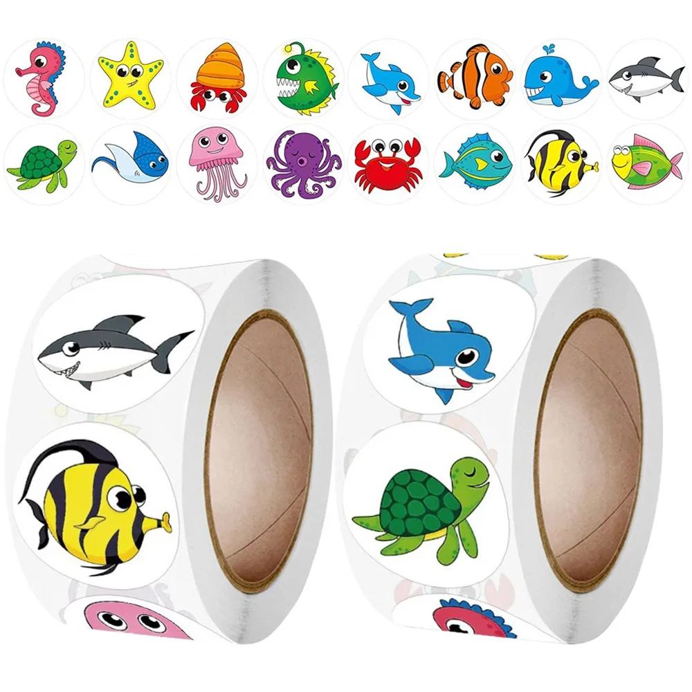 100-500pcs Marine Animal Stickers Cute Gift Box Thank you Stickers Packaging Decoration Adhesive Lables Stationery Sticker