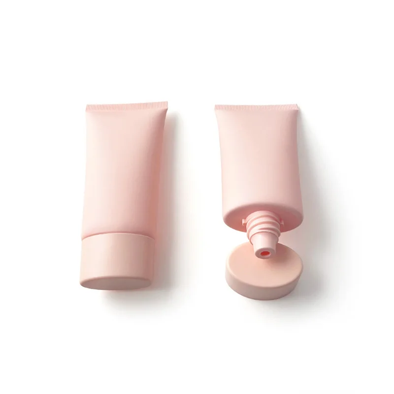 50ML X 50 Empty Matte Pink Flat Soft Tube Refillable Plastic Lotion Squeeze Cosmetic Packaging Facial Cream Screw Lid Containers