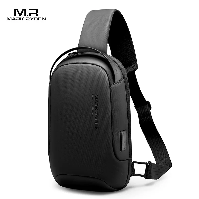 Mark Ryden Anti-theft Male Crossbody Bag USB Charging Shoulder Bag Water-resistant Messenger Sling Bag Short Trip Men Chest Bag