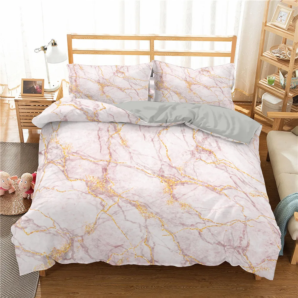 Grey Purple Marble Bedding Set Art 3d Duvet Cover Sets Comforter Bed Linen Twin Queen King Single Size Room Decor Kids Adult