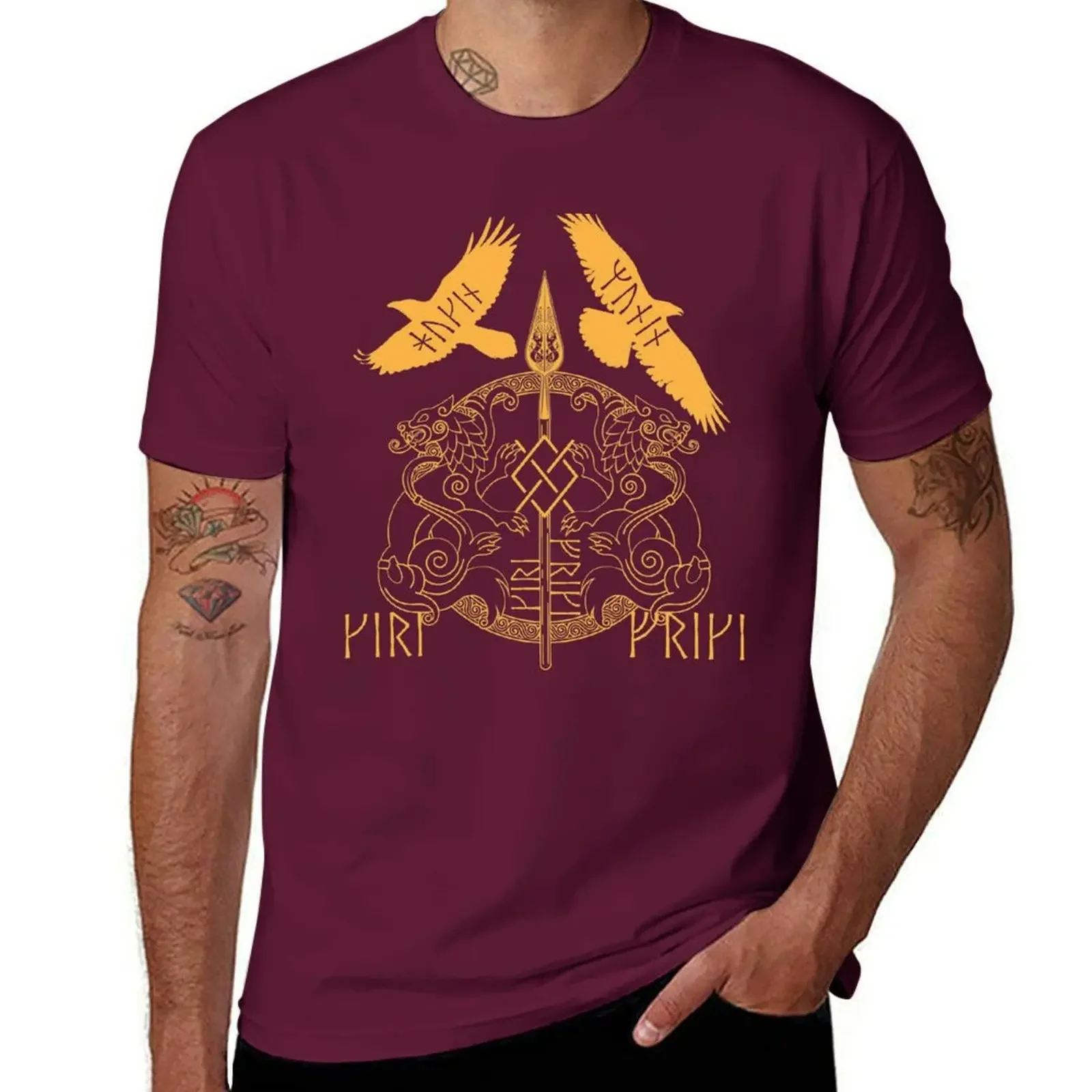 Norse Mythology Spear of Odin Gungnir Runes Geri Freki Huginn Muninn T-Shirt customizeds Aesthetic clothing mens t shirts pack