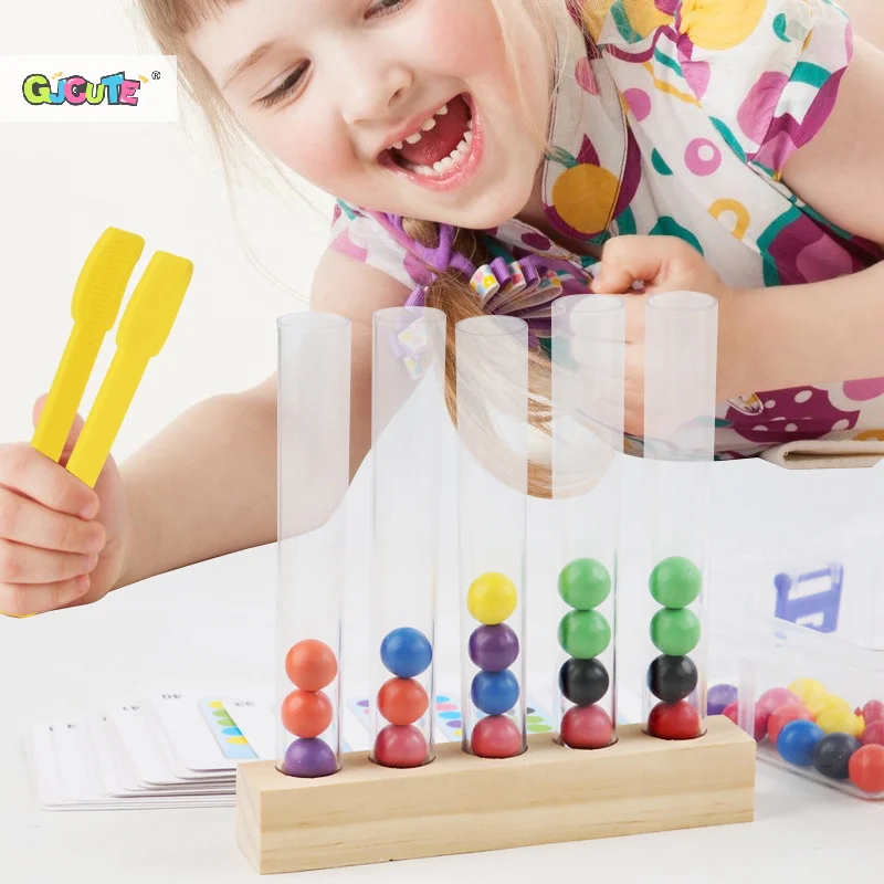 كليب الخرز الخشبي لعبة أنبوب اختبار ، لعبة فرز الألوان ، عد الخرز المهارات الحركية الدقيقة ألعاب مونتيسوري للأطفال ، هدية للأطفال #3