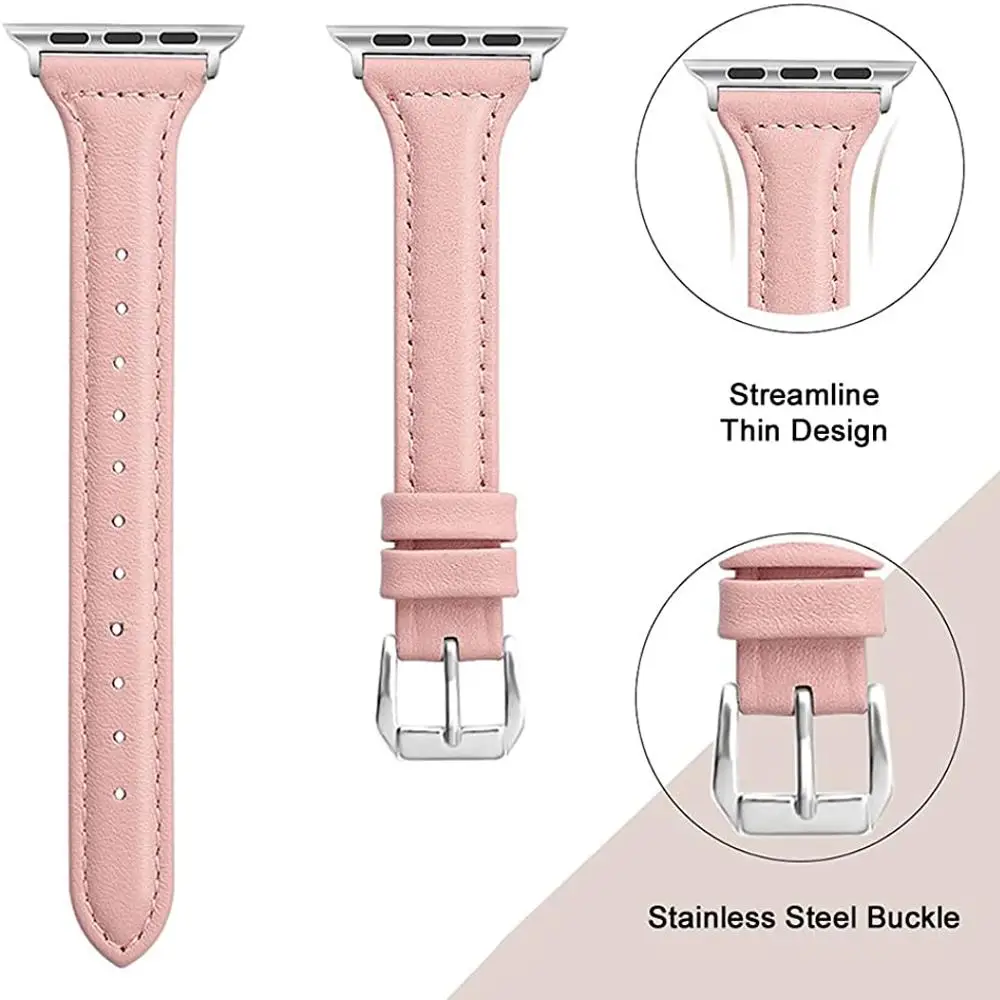 Тонкий кожаный ремешок для Apple Watch, браслет для iwatch Series Ultra2 se 5 6 7 8 9, 40 мм 41 мм 44 мм 45 мм 42 мм 38 мм 49 мм