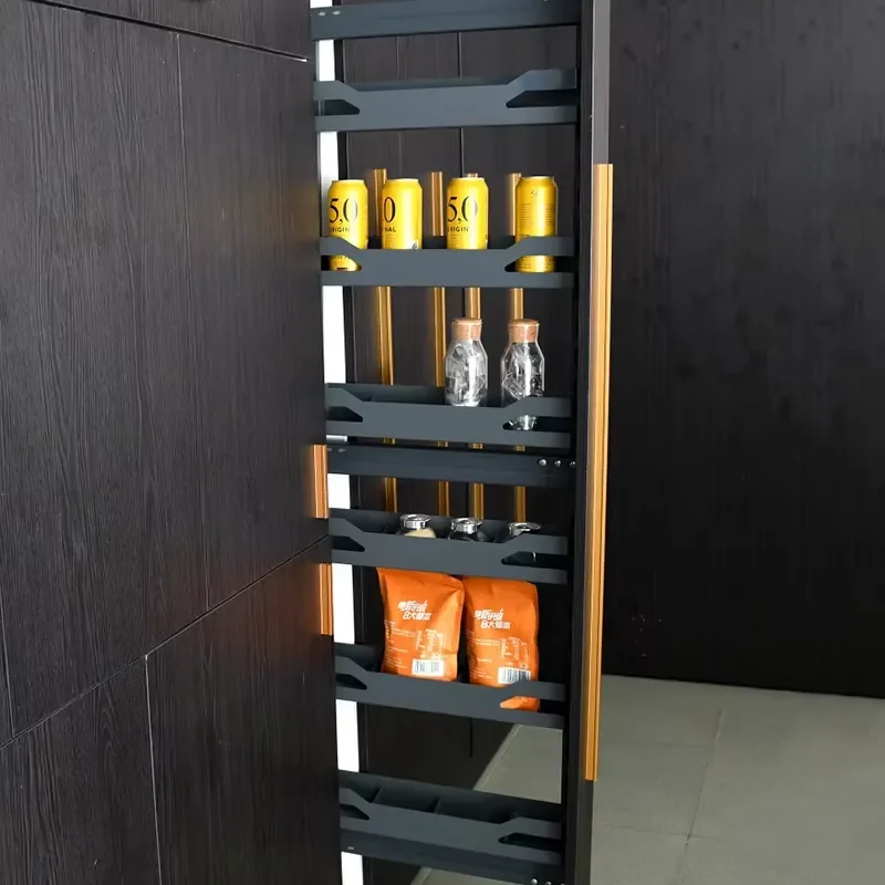 Narrow Cabinet Side Pull Out Drawer Basket Metal Plate High Depth Rotating Damping Track Storage Rack Kitchen Organizer Metal