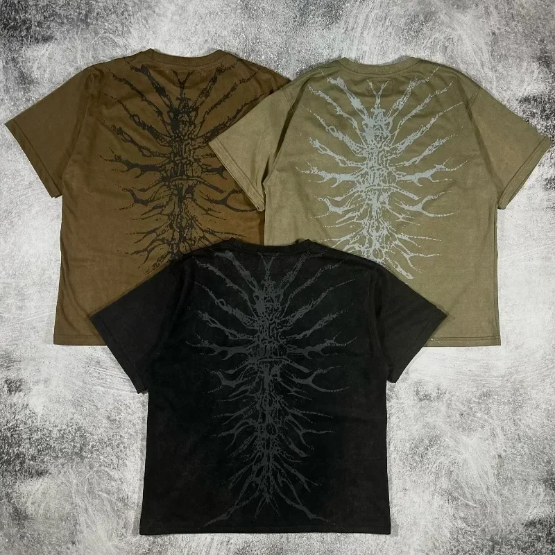 Men Gothic Skeleton Print T shirt With Crew Neck Loose Shirt 2000s Clothing Couple Top Versatile Retro Pop Street Hip Hop image 2