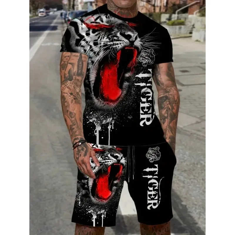2025 New Fun Animal 3D Printed Men's T-shirt Shorts Set Summer Daily Leisure Outdoor Sports Wear