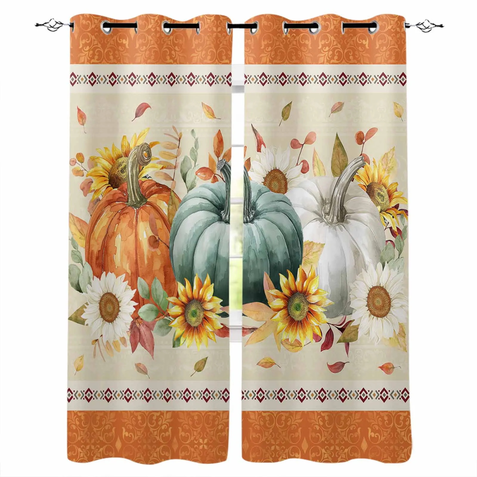 

Thanksgiving Eucalyptus Leaves Autumn Pumpkin Blackout Curtains For Living Room Bedroom Window Treatment Blinds Drapes