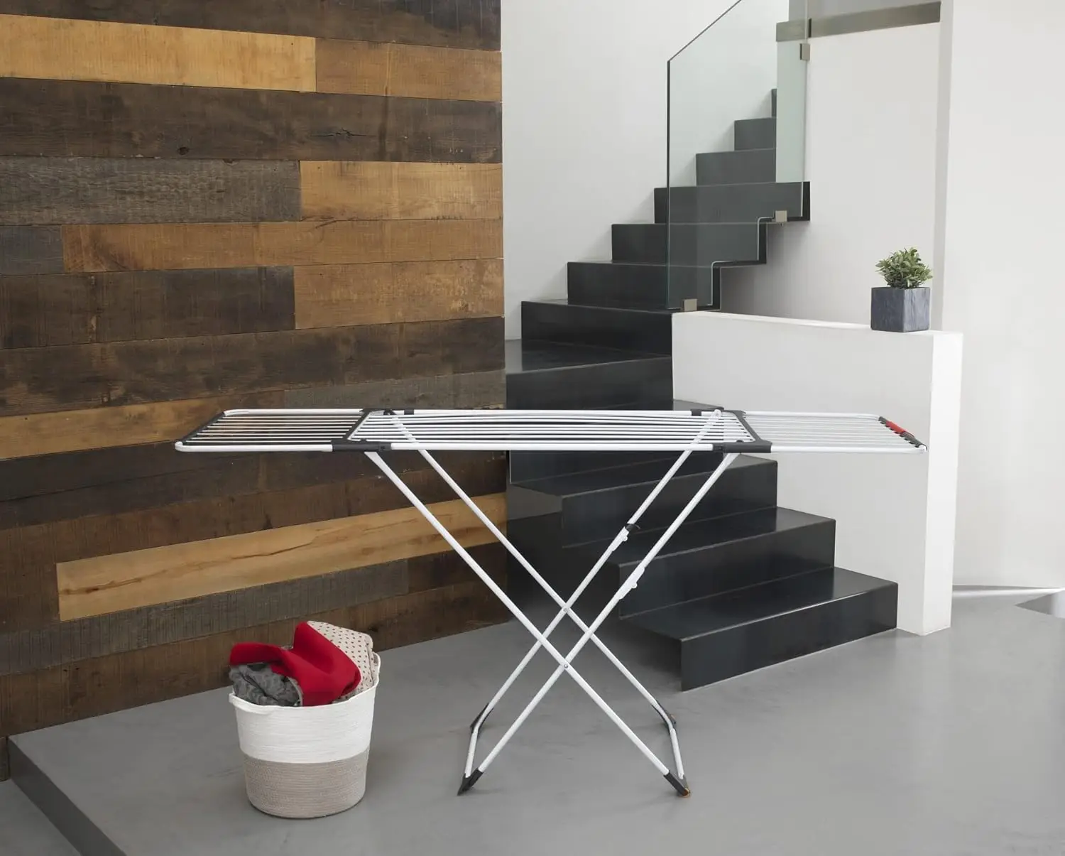 Tendedero plegable extensible para ropa, con ruedas, resina de aluminio, blanco, 186-257x57 cm x 108