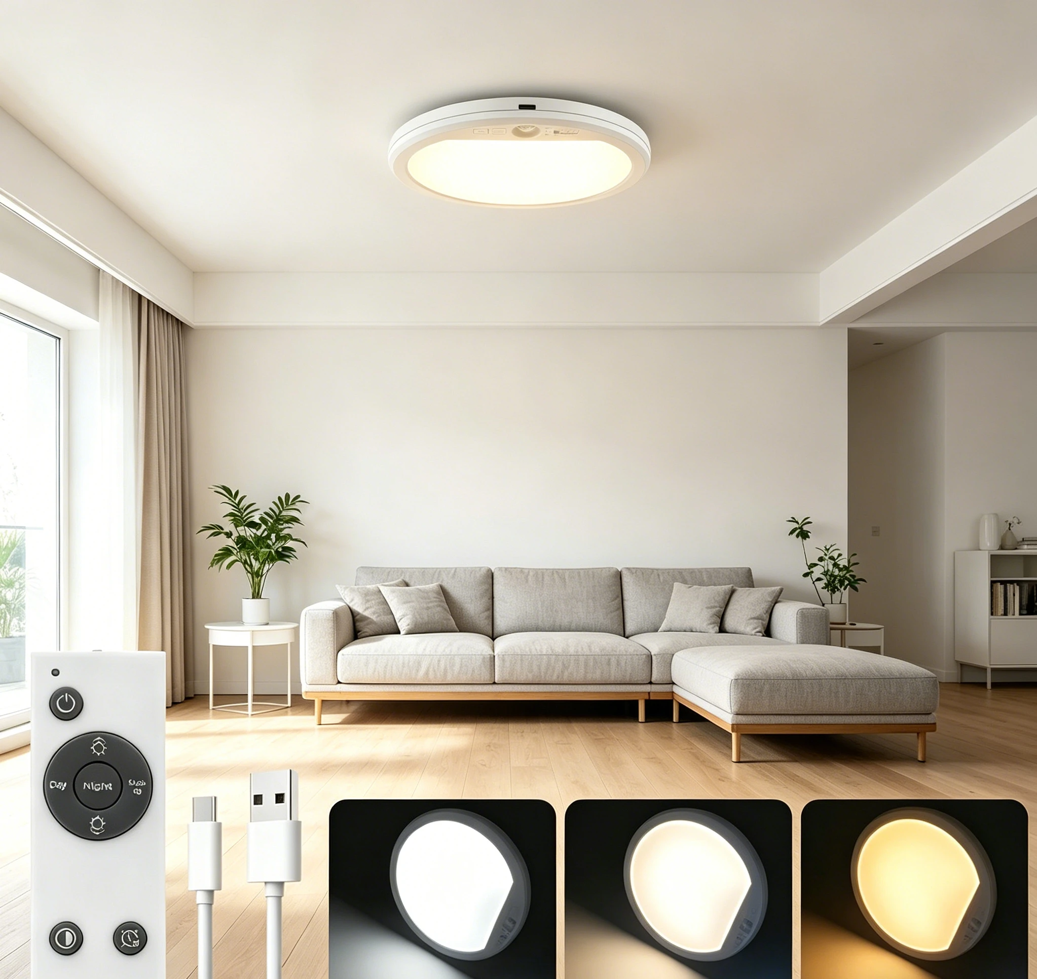 

Indoor Motion Sensor Closet Light Dimmable 3 Color Temperature Ceiling Mount Light with Remote for Pantry Hallway Porch Stairwel