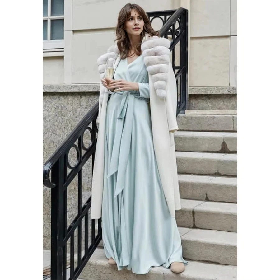 Cappotti di lana da donna Cappotto di vero cashmere con colletto di coniglio Cappotti lunghi bianchi da donna Nuovo arrivo