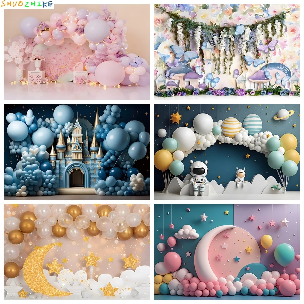

Newborn Baby 1st Birthday Party Photography Background Girl Boy Cake Smash Portrait Decoration Boho Balloons Backdrop Photo Prop