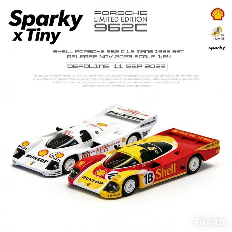 

Sparky x Tiny 962C Le Mans 1987 Simulation Static Alloy Car Model Set, Boys' Toy, Adult Collection Decoration Item.