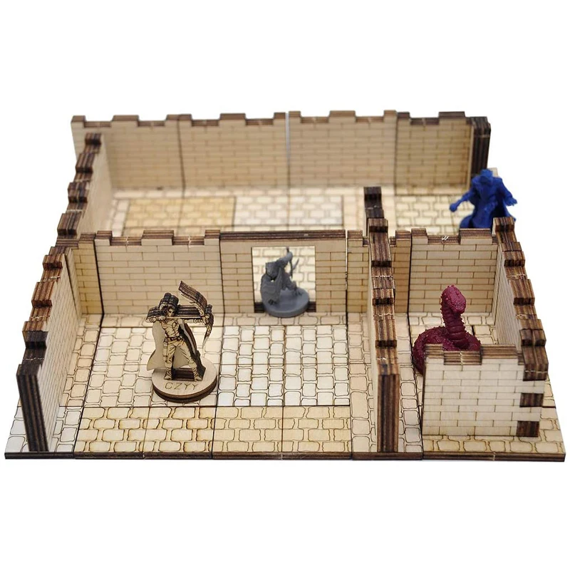 3D Modular Terrain Tiles, Dungeon Brick Walls, Corte a Laser em Madeira, Conjunto de 16, 2 in x 1 in, Escala de 28mm