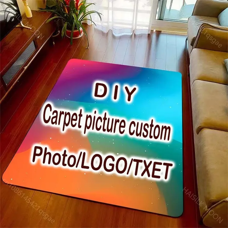 VIKAMA DIY Custom Photo Square Rug, Custom Image Text Logo Non Slip Washable Large Carpet for Home Living Room Bedroom Decor