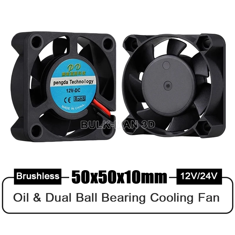 

2Pcs/lot 50mm Fan DC 12V 24V 5015 Oil / Dual Ball Bearing Brushless Cooling 50x10mm 2PIN Small Exhaust Fan For 3d Printer Parts