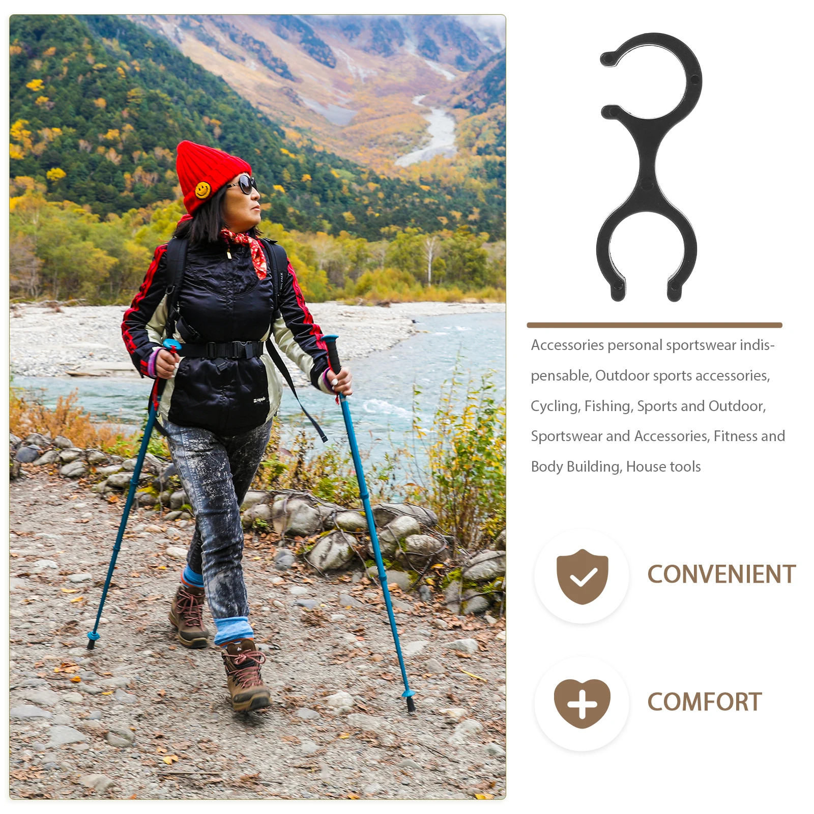 

8pcs Rotatable Handcuffs Shape Clip Clasps Handcuffs Shape Walking Stick Clips Outdoor Hiking Accessories Black