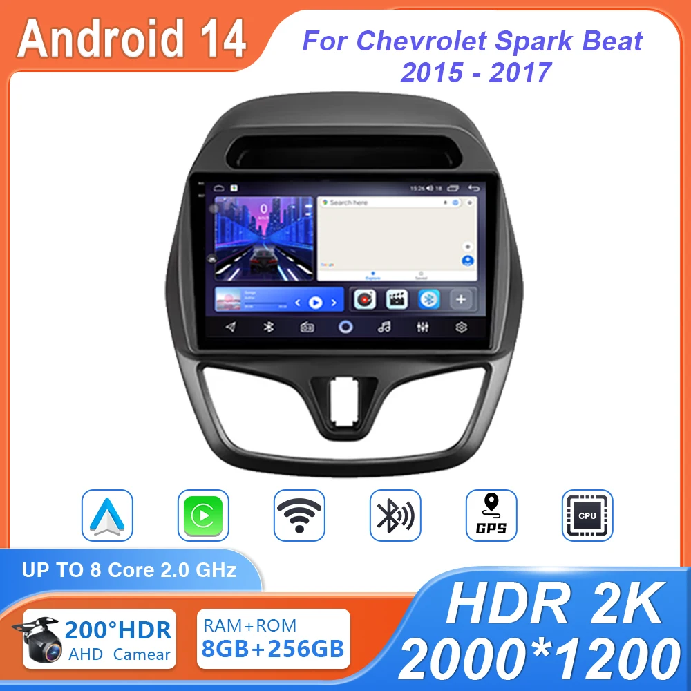 Car Radio Carplay For Chevrolet Spark Beat 2015 - 2017 GPS Navigation Video Android Auto Stereo 5G Wifi Screen Bluetooth No 2din