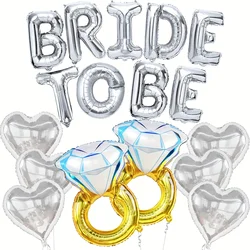 Huge Silver Bride To Be Balloon Set - 17 piece pack | diamond ring balloon, silver bachelorette party ornament | Bridal balloon