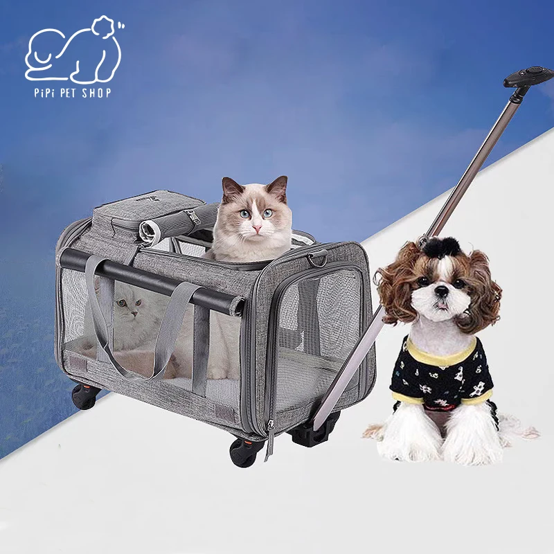 

Portable Pet Trolley Case Breathable Foldable Cat Dog Shoulder Bag Large Capacity Small Animals Air Travel Accessories Supplies