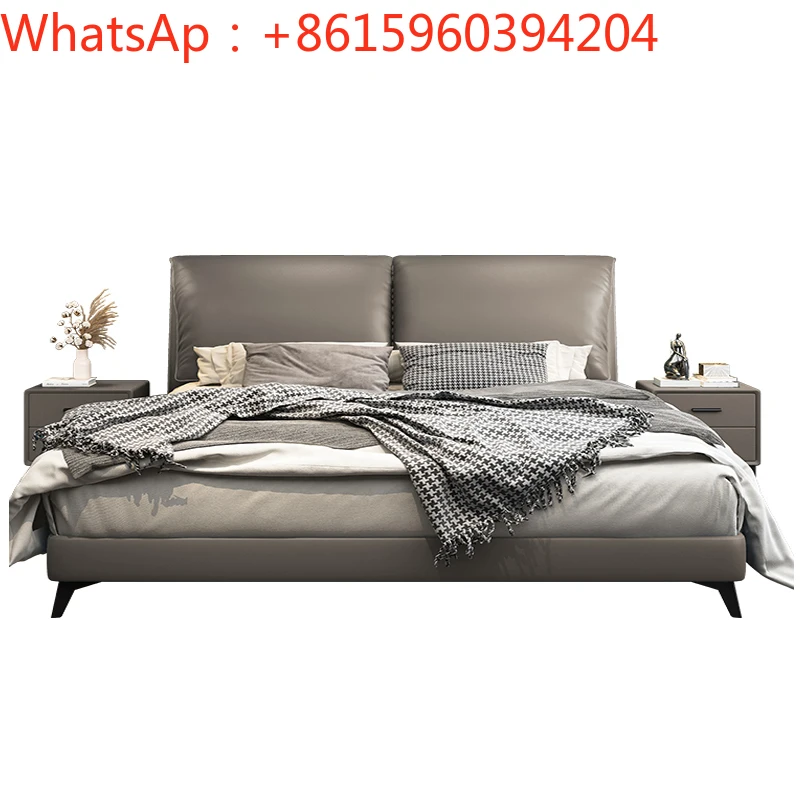 

Italian luxury leather bed, master bedroom, 1.8m double bed, modern simple leather bed, small-sized storage soft bed