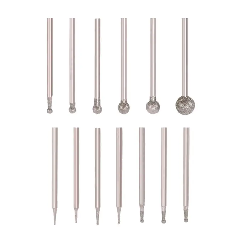 AS60-13 Pcs Ball Shape Diamond Burr Diamond Mounted Grinding Burs Stone Carving Set With 3/32 Inch Mandrel For Rotary Tools Dura